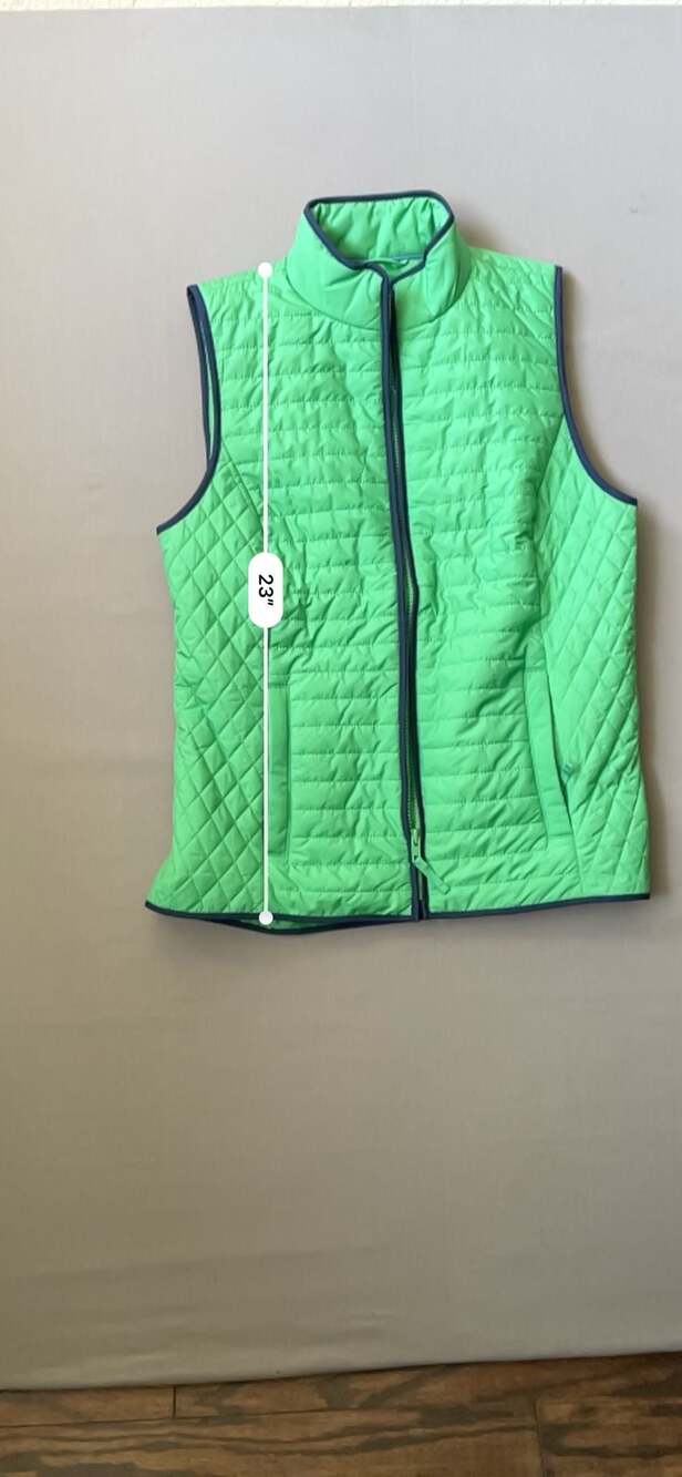 Talbots Women's Green Diamond Quilted Puffer Vest with Navy Trim - Picture 6 of 7